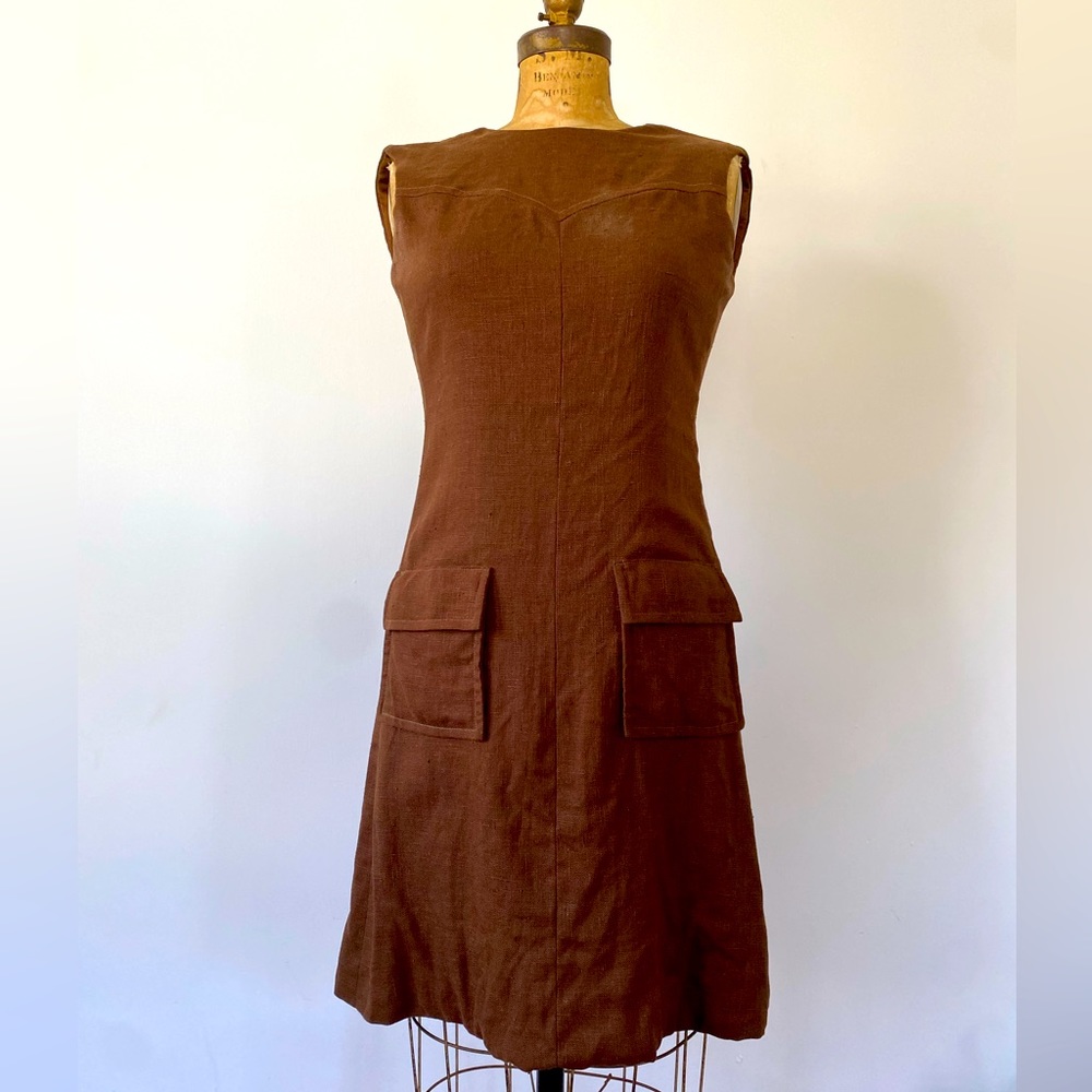 Adele Simpson vintage 1960s Chocolate Brown linen Shift dress